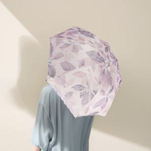 퍼플 나뭇잎 레이스 양우산 자외선 차단 암막 3단 접이식 우산