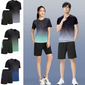 그라데이션 반소매 남여공용 트레이닝복 여름 복 남자 트레이닝 세트 반바지 운동복 티 남여공용의류