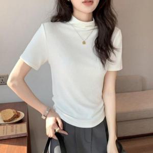 반폴라 셔링 하프넥 반소매 티셔츠 흰색반소매티 여성 목폴라 목폴라티 여름티