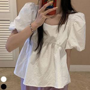 입체 패턴 여자 스퀘어 반소매 블라우스 가오리 퍼프 여성 셔링 셔츠 귀여운 가오리블라우스 여성셔링셔츠