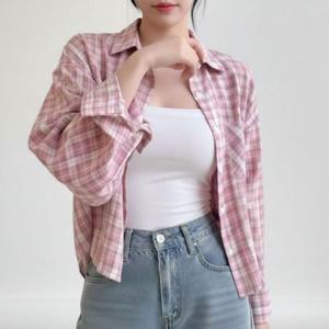 체크남방 셔츠 여성 크롭 롱슬리브 여유핏 캐주얼 3색 긴팔셔츠 여성티셔츠 라운드티셔츠 여성의류