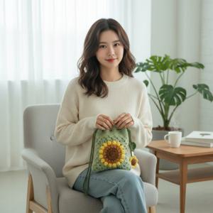 해바라기 니트백 DIY 만들기 코바늘 가방 핸드메이드