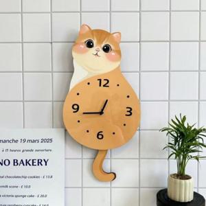 EAS 홈테리어 금빛 고양이 무소음 벽시계 A 웜베이지