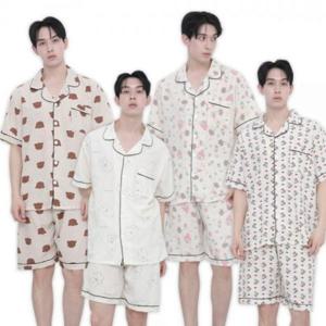 남성 포포면 단추 카라 반팔 잠옷 상하세트 홈웨어 파자마 실내복 여자빅사이즈 여름 커플 가족