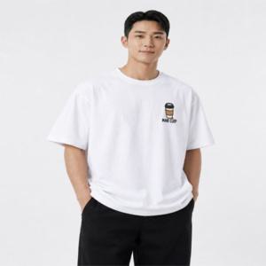 커피 레터링 백프린팅 면 반팔 티셔츠 남녀공용 오버핏 캐주얼