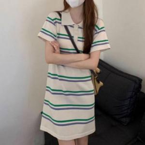 스트라이프원피스 여성 스트라이프 패션 원피스 캐주얼룩원피스 반팔 여자롱원피스 캐주얼룩 여름원피스 카