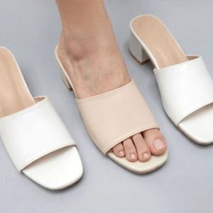 여성 미들힐 스퀘어 뮬슬리퍼 6cm 스트랩 샌들힐