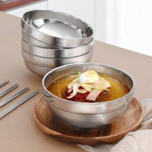 키친아트 이중 스텐 면기4P+젓가락4P 냉면기 라면기 냉면그릇 스텐젓가락