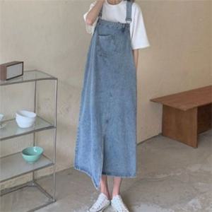 캐주얼 여성 멜빵 원피스 앞트임 여성 데님 원피스 치마 언발