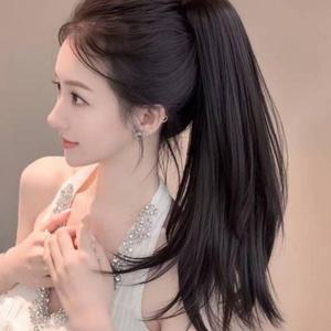 롱 슬림한 웨이브 포니테일 집게 가발 달비 네츄럴