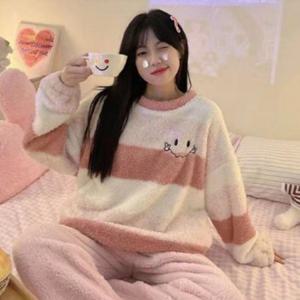 여성 러블리 스마일 부드러운 수면 잠옷 파자마 홈웨어
