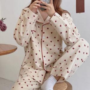 [FW15] 잠옷 여자 여학생 실내복 하트 기모 피치 수면 세트 상하의