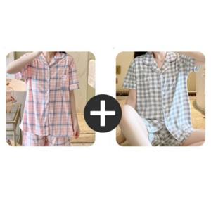 여성잠옷 클릭유도 시원한 여름 반팔 모던무드 여름잠옷세트 바지 그레이에이프리콧 홈웨어 세트 여성 잠옷