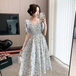 비치룩 러플리 바캉스룩 플라워패턴 퍼프소매 원피스
