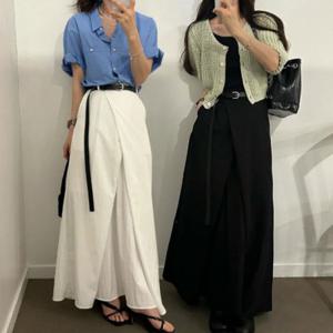 롱스커트 랩스타일 사선라인 우아한 출근룩 하객룩