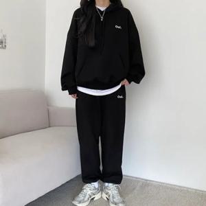 데일리룩 루즈핏 기모 트레이닝복 후드 셋업 캠퍼스룩