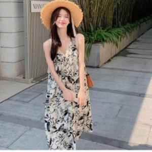 여성 플라워 여름 나시 롱 원피스 민소매 휴양지 비치 룩 0409