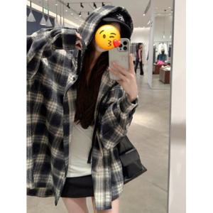 오버핏 체크후드 셔츠자켓 스트릿 하이틴 데일리룩