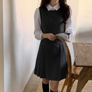 하이틴 무드 카라 레이어드 플리츠 미니원피스