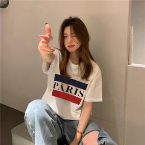 여성반팔 파리 레터링 포인트 반팔티셔츠 여친룩 셔츠