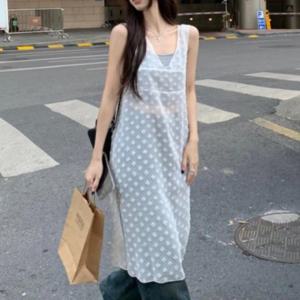 나시 뷔스티에 레이스 쉬폰 시스루 레이어드 롱 원피스
