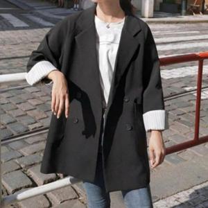 여성 루즈핏 더블 블레이져 정장 재킷 롱 코트 자켓