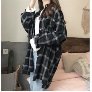 여성체크롱남방 셔츠 체크 롱남방 오버핏 데일리 루즈핏 남방 아웃도어 출퇴근 사무실