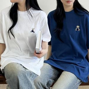 여성 오버핏 순 면 여름 테디베어 반팔 티셔츠
