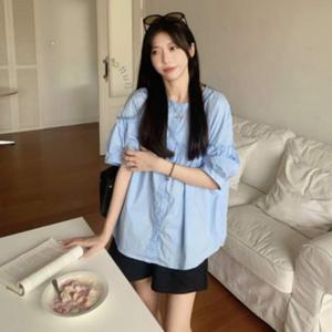셔츠 블라우스 여성 7부 오버핏 심플 프릴