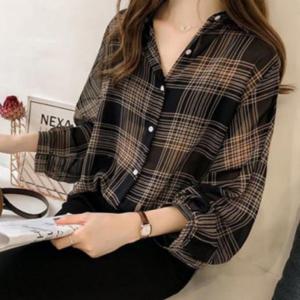레이온 여자 데일리 여친룩 빈티지 체크 무늬 남방