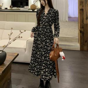 랩스타일 원피스 브이넥 플라워 A라인원피스 하객원피스