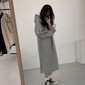 원피스 롱 빅사이즈 가을 후드 무지 기본 데일리