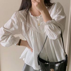 라운드 펀칭 블라우스 LM0685 셔링 프릴 신상 여성 화이트 레이어드 숙 페이크 블라우스 목폴라 남방 블라