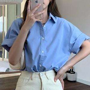 루즈핏 반팔 데일리 디자인 여성 와이셔츠 베이직