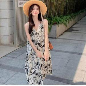 여성 플라워 여름 나시 롱 원피스 민소매 휴양지 비치 룩