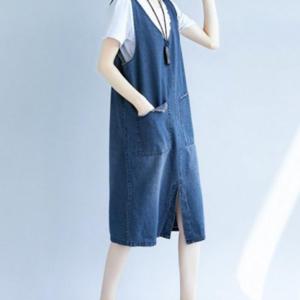 빈티지 워싱 여성 오버핏 멜빵 데님 원피스 점프슈트