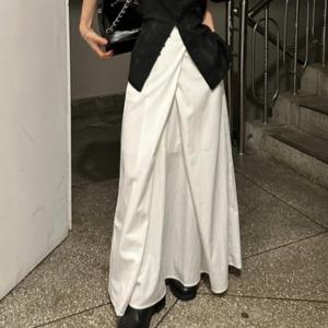 여성 시크 사선 랩 뒷밴딩 주름 랩스커트 롱 스커트