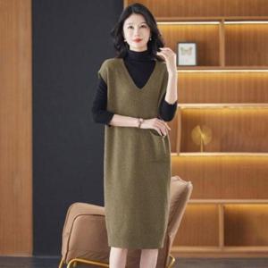 데일리 럭셔리 포켓 뷔스티에 니트 롱 원피스 치마