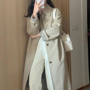 여성 간절기 긴팔 베이직 클래식 체크 소매 트렌치 코트