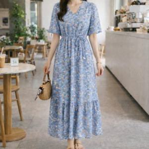 스트링 원피스 롱 플라워 블루가든 데일리룩 하객룩