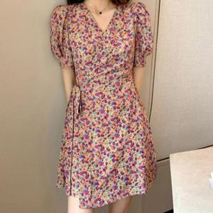 꽃 A라인 여름 무늬 브이넥 30 원피스 짧은 20대