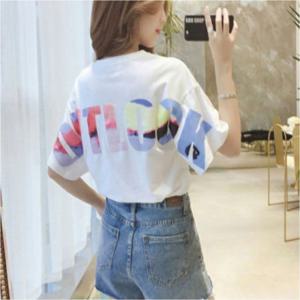 반팔티셔츠 여자 린넨맨투맨 데일리 백프린팅 여름 맨투맨 루즈핏 포인트