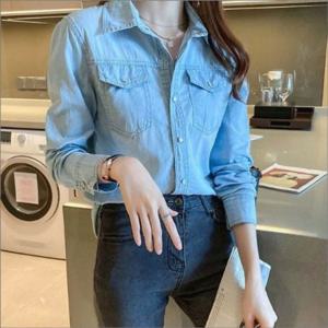캐주얼 여성데님셔츠 포켓 데일리 청남방 여성 단정한 청남방블라우스 청셔츠