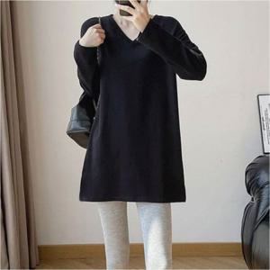 티셔츠 v넥 브이넥티 기장 긴팔 엉덩이 V넥티 롱 롱탑 여성 베이직 2색