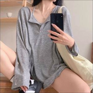 여자상의 헨리넥 베이직 긴팔티 후들후들 여자 캐주얼상의 데일리룩