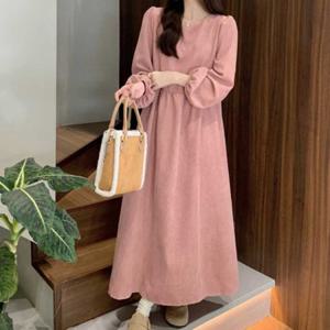 코듀로이 A라인 어깨셔링 롱원피스 카라원피스 셀프웨딩원피스 플리츠원피스