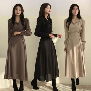 A라인원피스 자연스러운 예쁜 캐주얼 데일리 하객 정장 롱 여성스러운 긴팔 에이라원피스