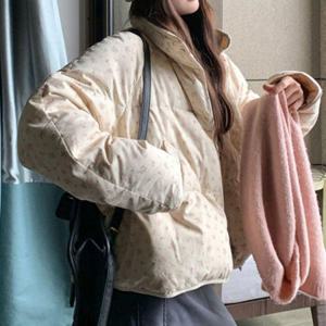 여성 겨울 플라워 꽃무늬 숏 패딩 학생 20 대 점퍼 겨울아 우터 하이넥 여성숏 여자