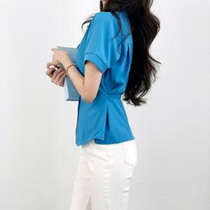 여성 고정력좋은 A라인 허리 버튼 반팔 블라우스 셔츠 3색
