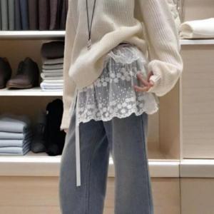 발레코어룩 여성 실용 레이어드 시스루 플라워 랩 스커트 치마